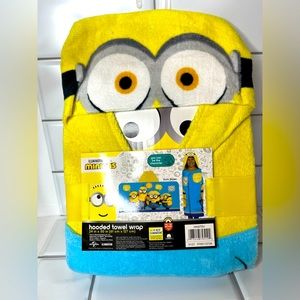 NWT Minions Kids Kids Hooded Bath Towel, Cotton, Blue, Universal